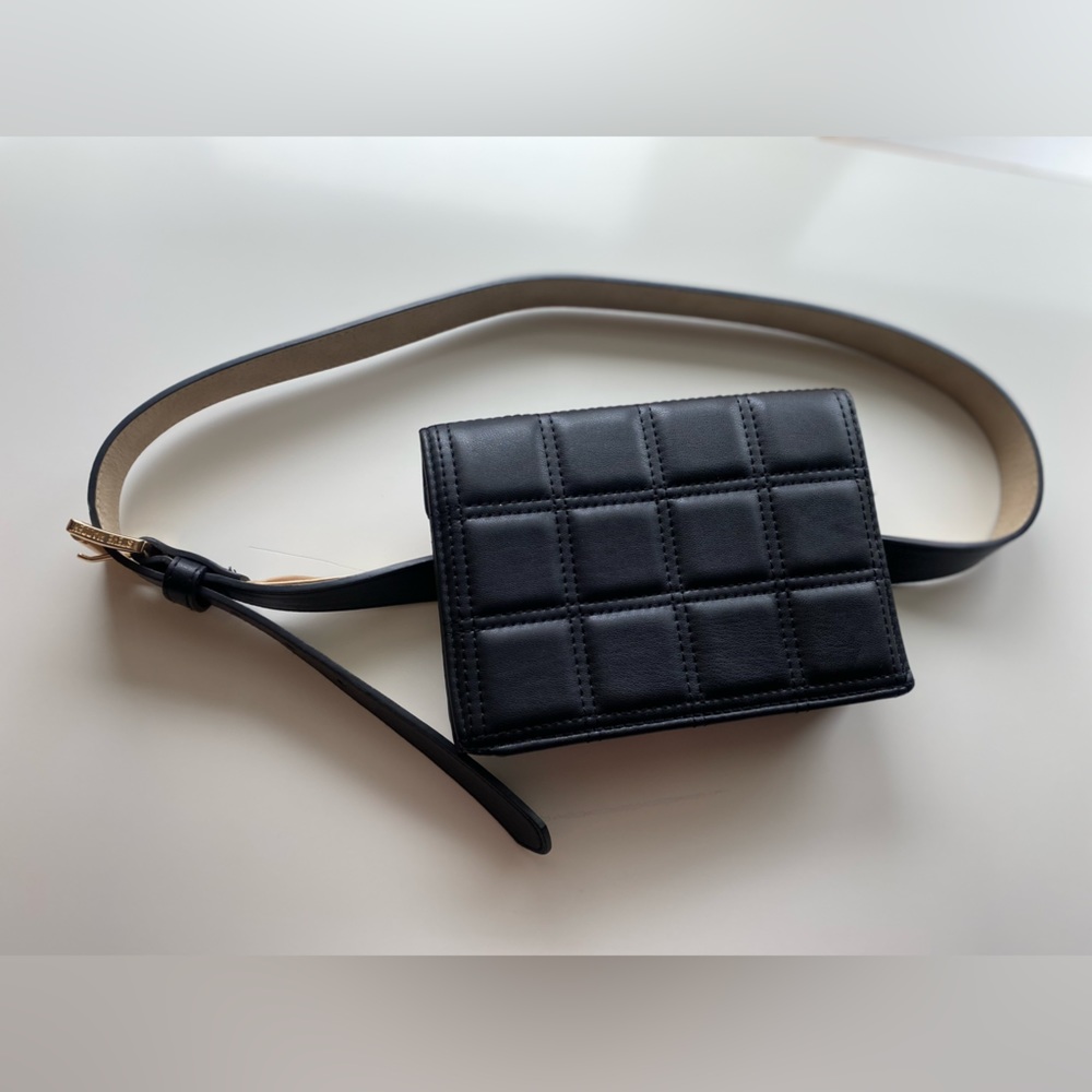 STEVE MADDEN Black Vegan Leather Belt Bag Large